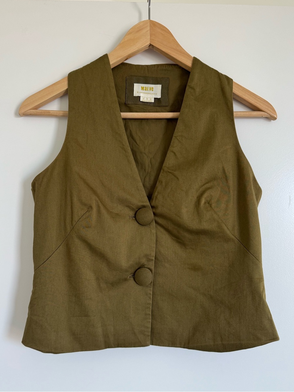 Maeve Olive Green Button Front Vest